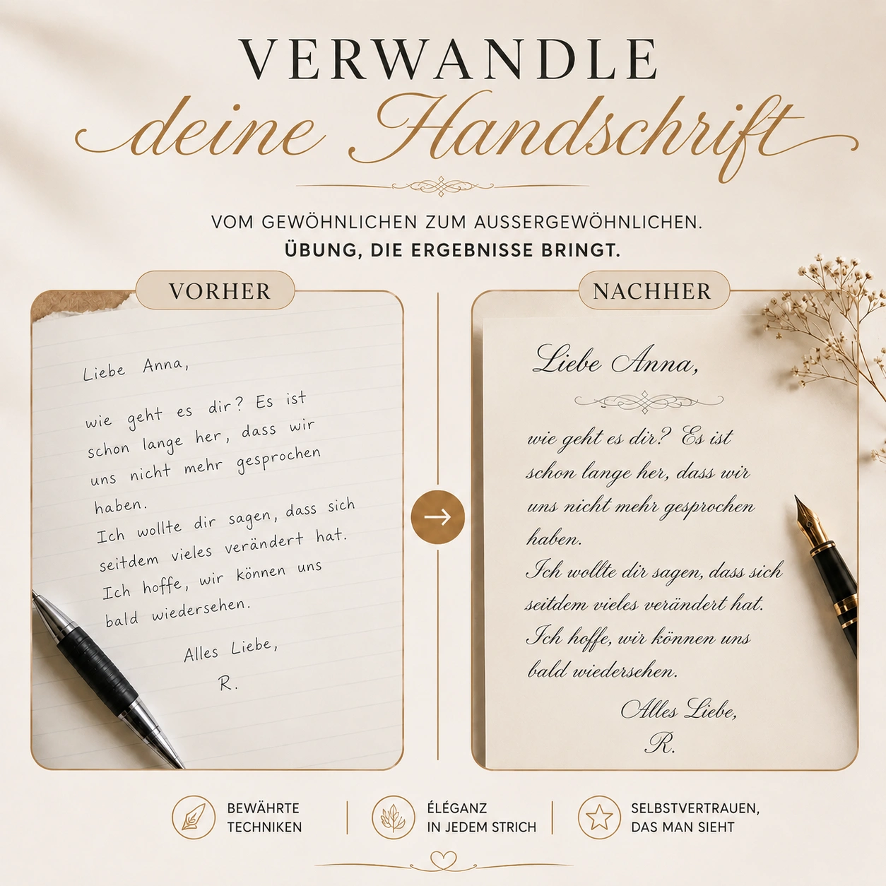 Handschrift vorher und nachher